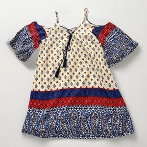 Entro Boho Tunic Dress Off Shoulder Multicolor Bell Sleeve Boho Festival Small
